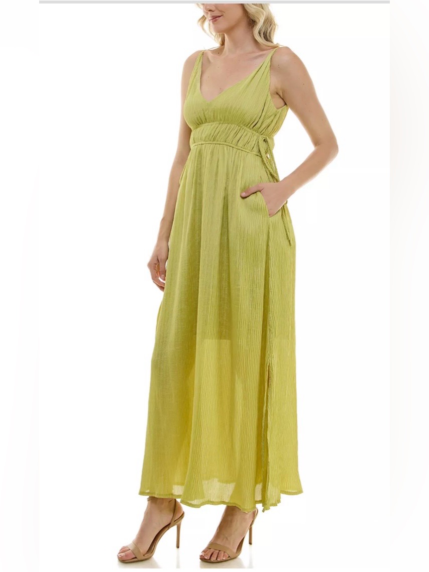 Taylor Lemon-Green Sleeveless V-Neck Maxi Dress